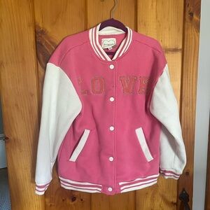 btween Pink and White Striped Collar Jacket